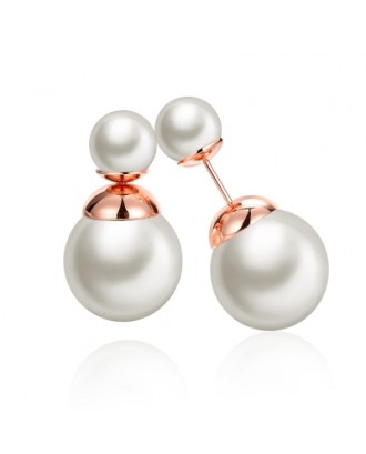 Fashion K Gold  Round Pearl White Rose Gold Lady Earrings