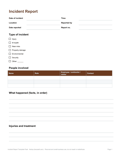 Preview of the first page of Incident report form (DOCX, PDF)