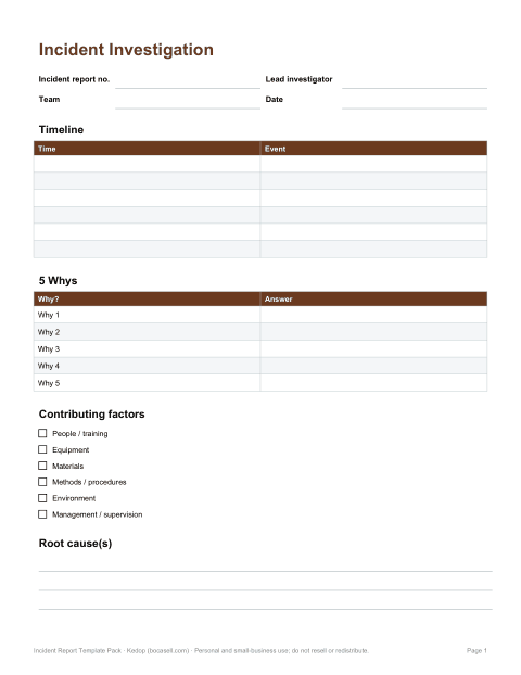 Preview of the first page of Investigation form (DOCX, PDF)